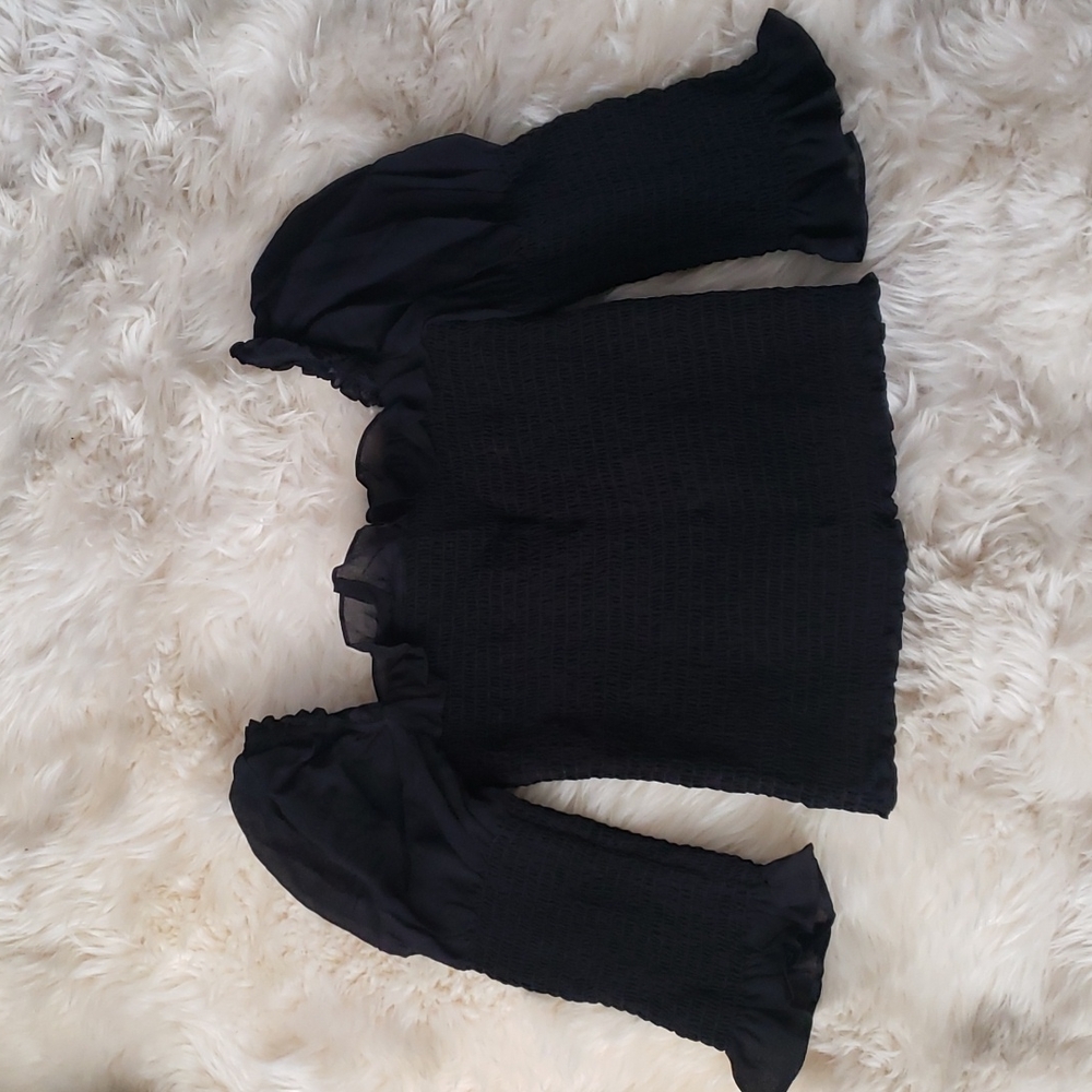Reformation Julie Smock Top Black Fitted Long Sleeve Top - Picture 4 of 16